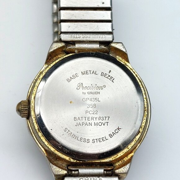 Vintage Gruen Precision Quartz Ladies Date Watch With Stretch Band Stainless Ste